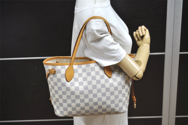 Authentic Louis Vuitton Damier Azur Neverfull PM Tote Bag N51110 LV 1114K
