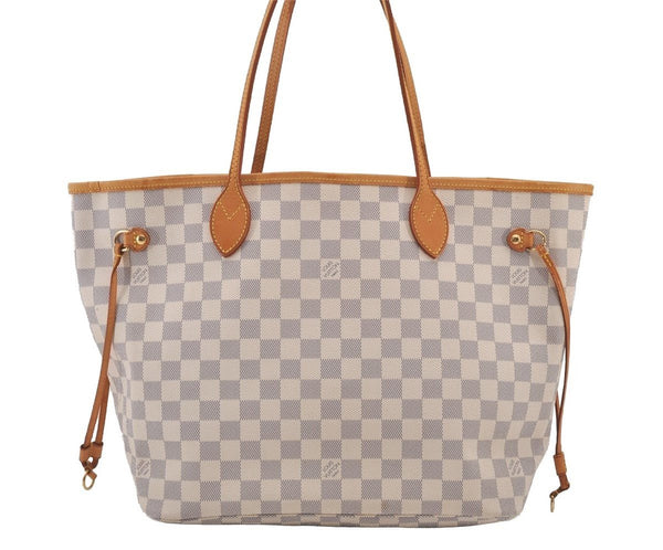 Authentic Louis Vuitton Damier Azur Neverfull MM Tote Bag N51107 LV 2073J