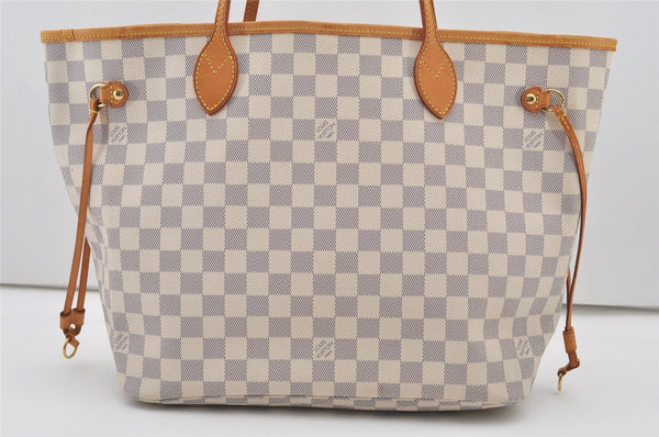 Authentic Louis Vuitton Damier Azur Neverfull MM Tote Bag N51107 LV 2073J