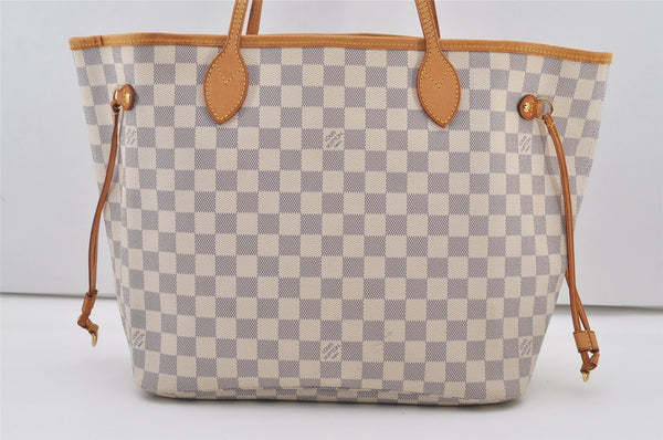 Authentic Louis Vuitton Damier Azur Neverfull MM Tote Bag N51107 LV 2073J