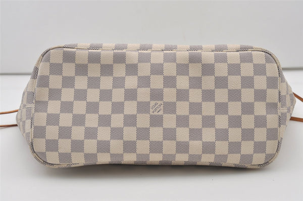 Authentic Louis Vuitton Damier Azur Neverfull MM Tote Bag N51107 LV 2073J