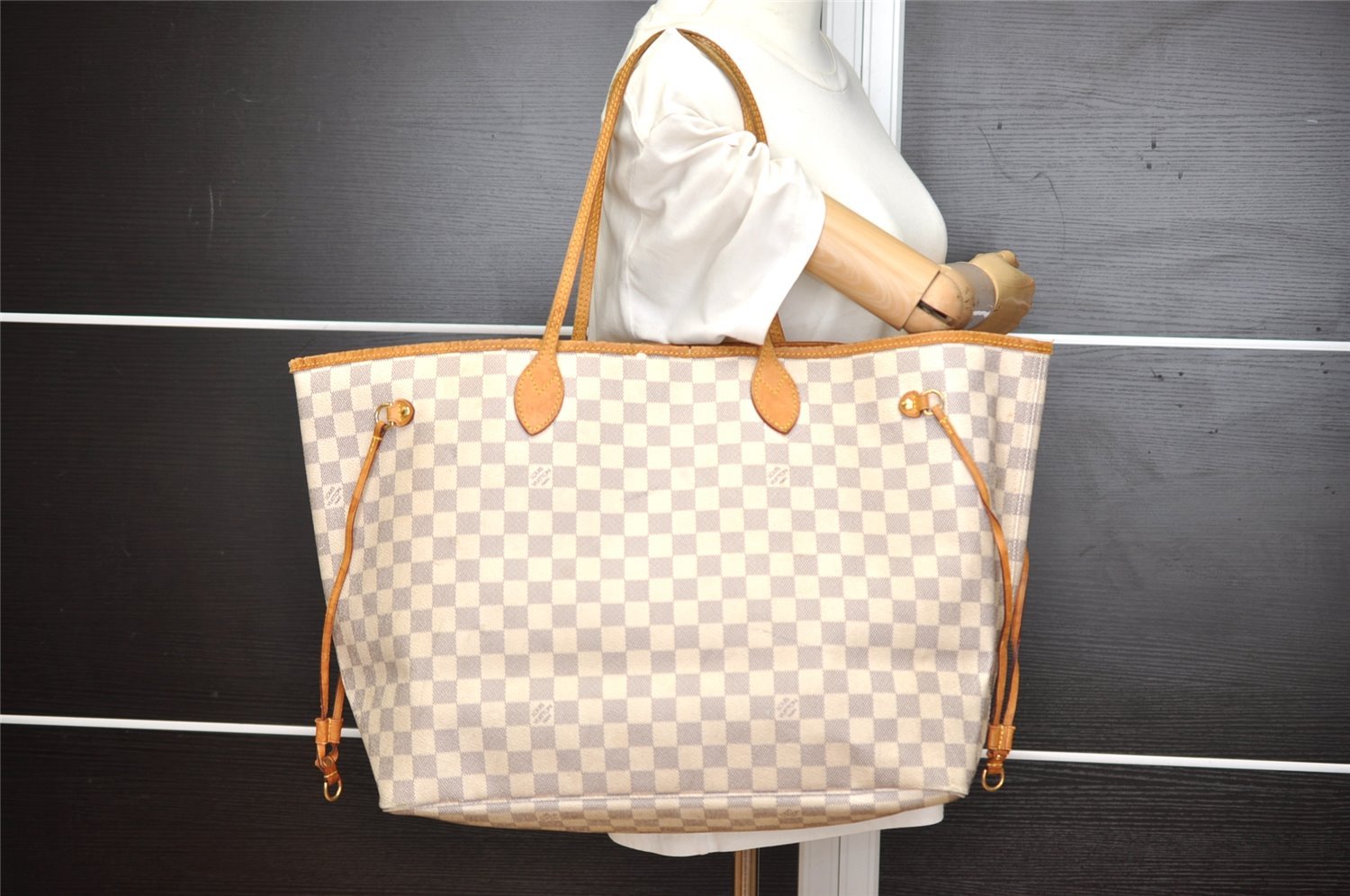 Authentic Louis Vuitton Damier Azur Neverfull GM N51108 Shoulder Tote Bag 3184I