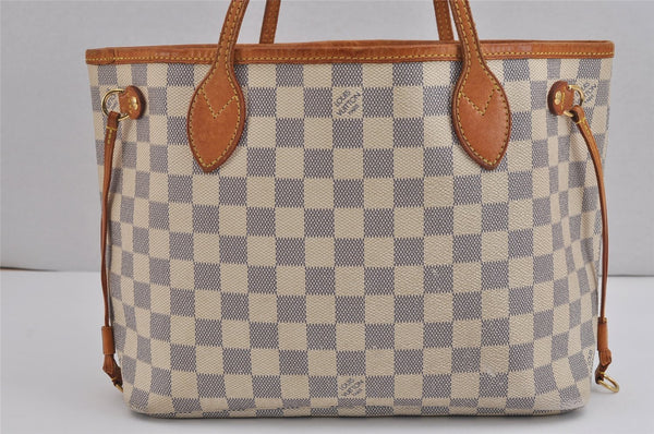 Authentic Louis Vuitton Damier Azur Neverfull PM Tote Bag N51110 LV 3718J