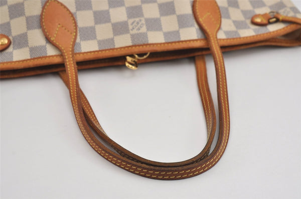 Authentic Louis Vuitton Damier Azur Neverfull PM Tote Bag N51110 LV 3718J