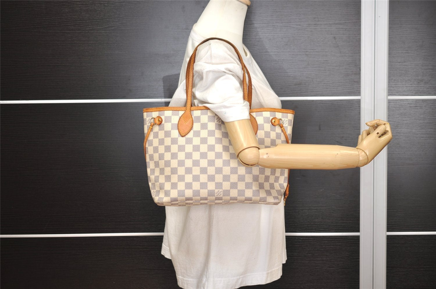 Authentic Louis Vuitton Damier Azur Neverfull PM Tote Bag N51110 LV 3718J