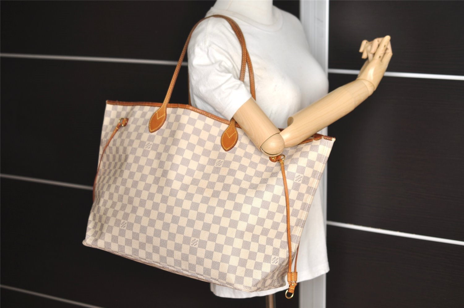 Authentic Louis Vuitton Damier Azur Neverfull GM N51108 Shoulder Tote Bag 4254I