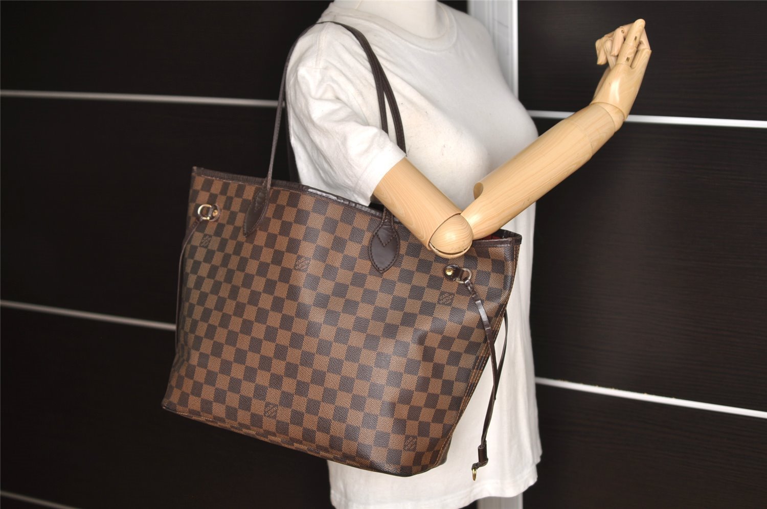 Authentic Louis Vuitton Damier Neverfull MM Shoulder Tote Bag N51105 LV 6212I
