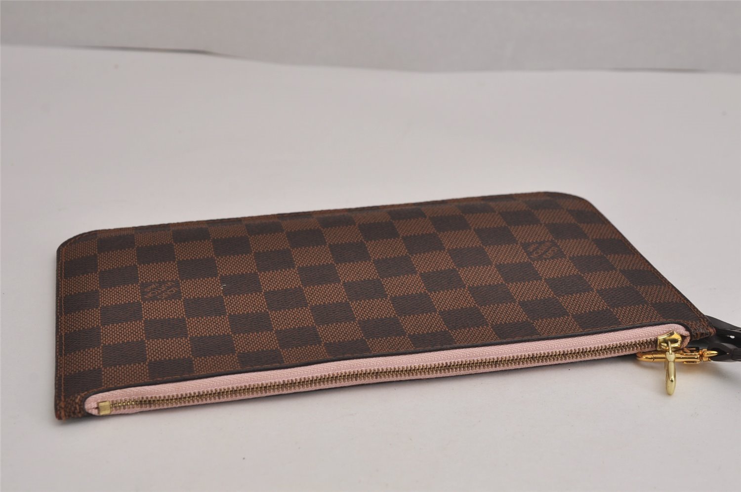 Auth Louis Vuitton Damier Neverfull Pouch Purse Clutch Rose Ballerine Pink 6247J