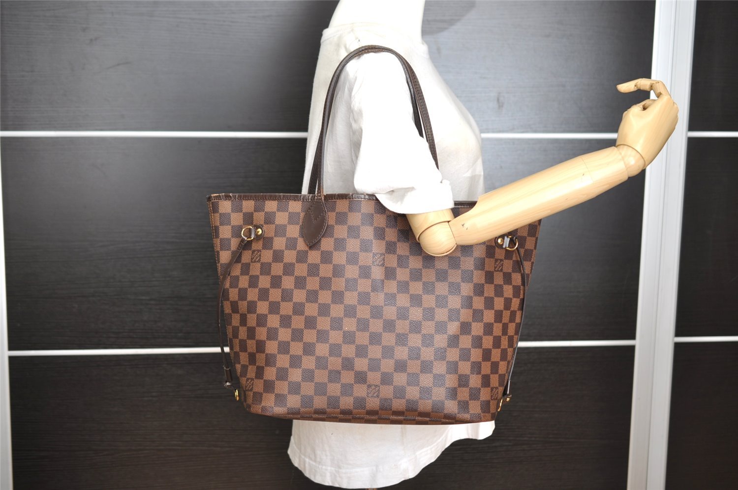 Authentic Louis Vuitton Damier Neverfull MM Shoulder Tote Bag N41358 LV 6345I