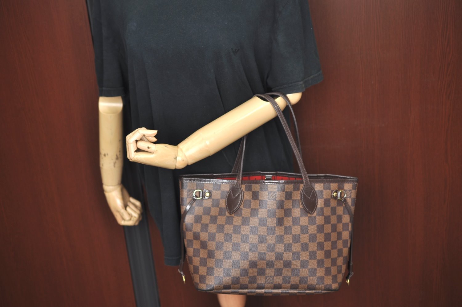 Authentic Louis Vuitton Damier Neverfull PM Shoulder Tote Bag N51109 LV 6460F