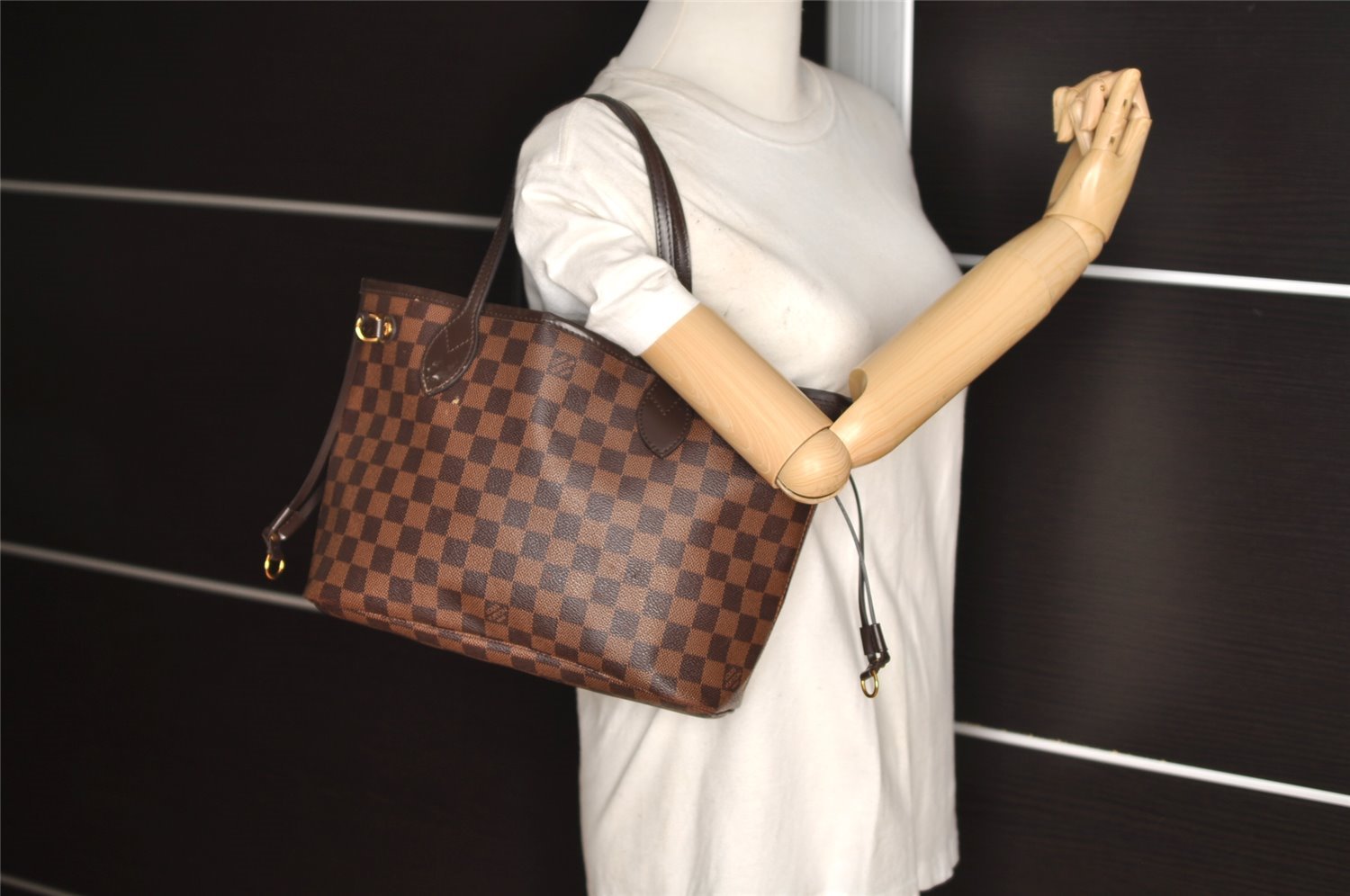 Authentic Louis Vuitton Damier Neverfull PM Shoulder Tote Bag N51109 LV 7023I