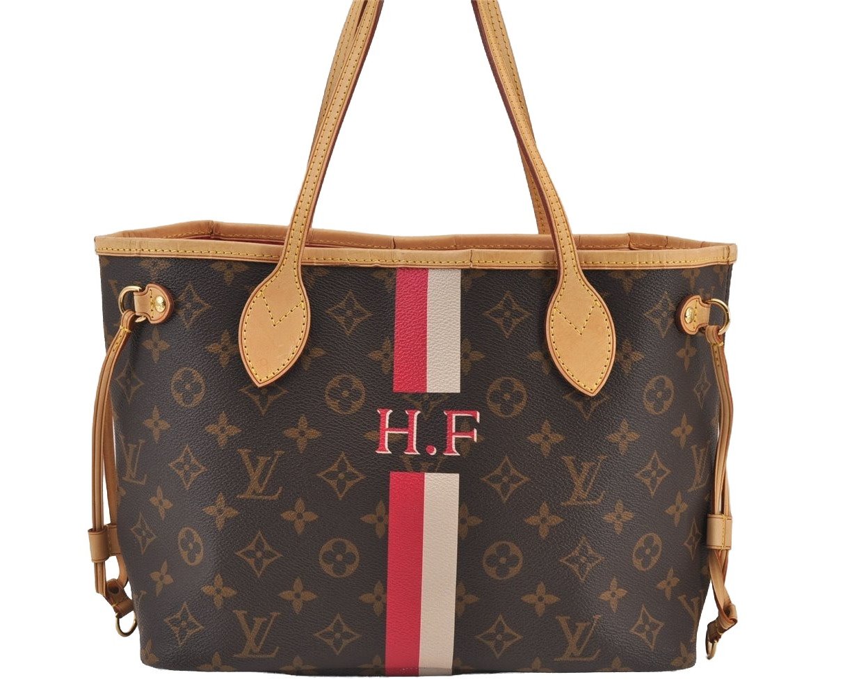 Authentic Louis Vuitton Mon Monogram Initial Neverfull PM Tote Bag LV 7258J