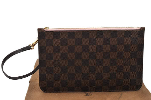 Auth Louis Vuitton Damier Neverfull Pouch Purse Clutch Rose Ballerine Pink 9510J