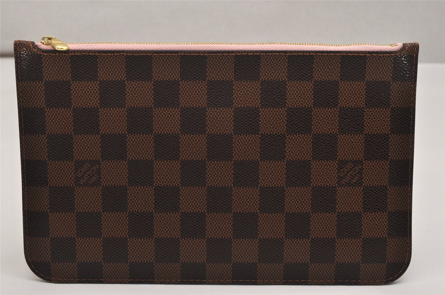 Auth Louis Vuitton Damier Neverfull Pouch Purse Clutch Rose Ballerine Pink 9510J