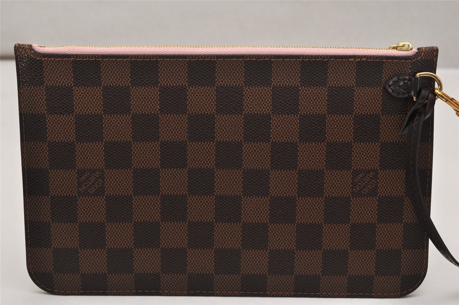 Auth Louis Vuitton Damier Neverfull Pouch Purse Clutch Rose Ballerine Pink 9510J