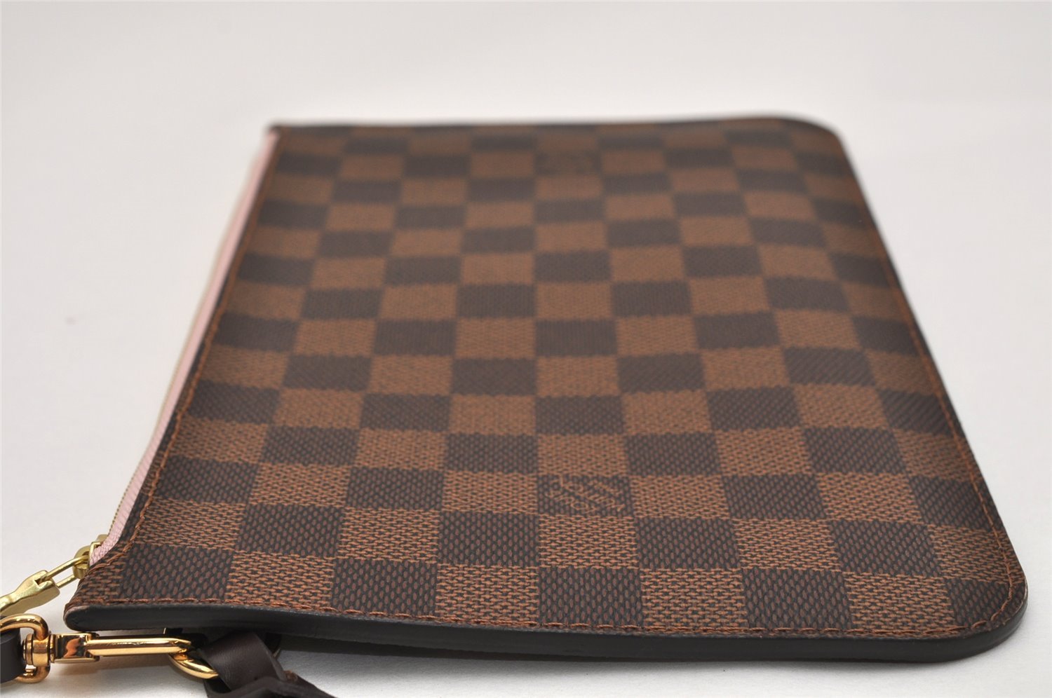 Auth Louis Vuitton Damier Neverfull Pouch Purse Clutch Rose Ballerine Pink 9510J