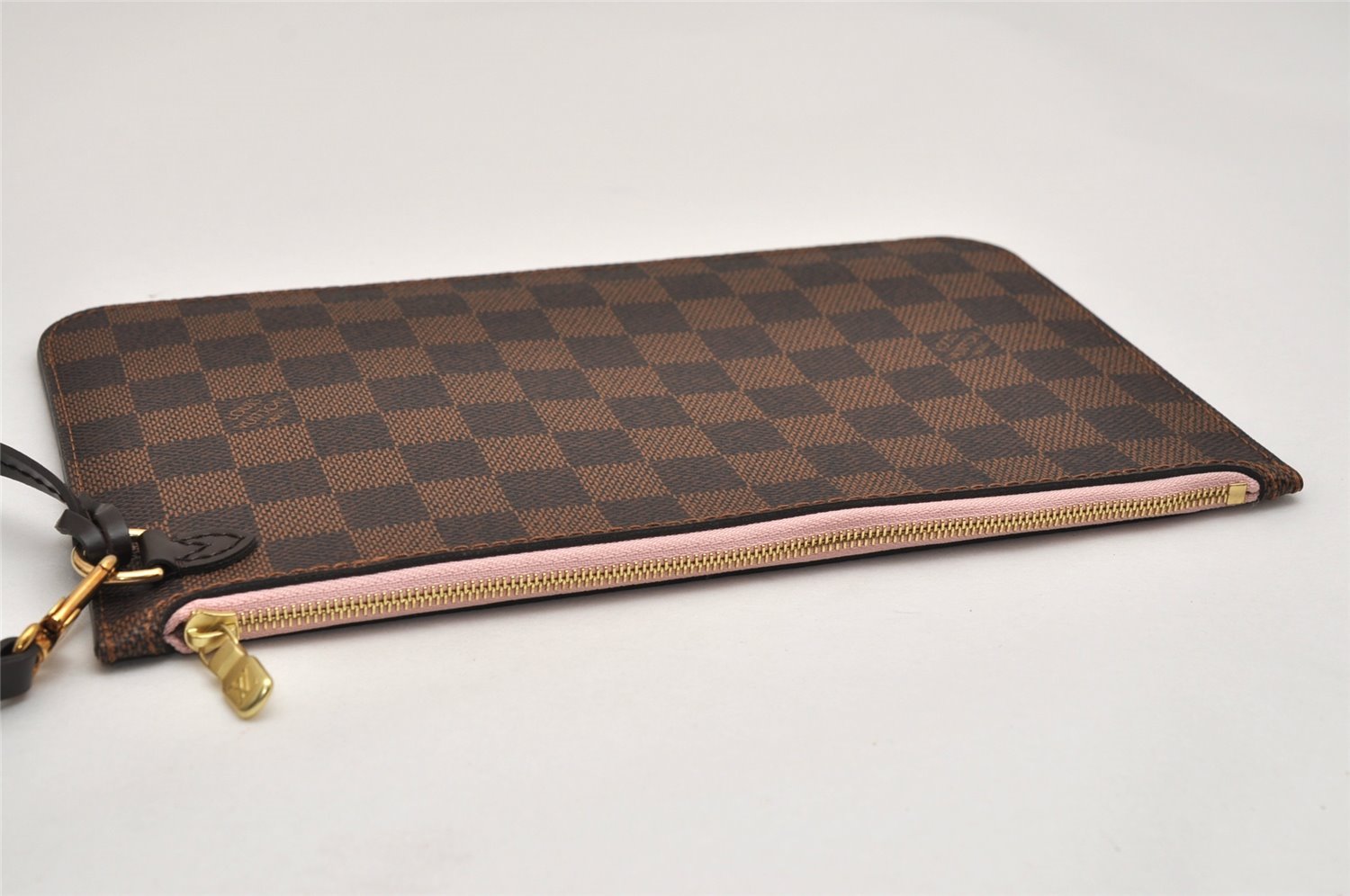 Auth Louis Vuitton Damier Neverfull Pouch Purse Clutch Rose Ballerine Pink 9510J