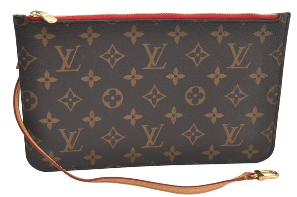 Authentic Louis Vuitton Monogram Neverfull Pouch Purse Clutch Bag Red LV K8546