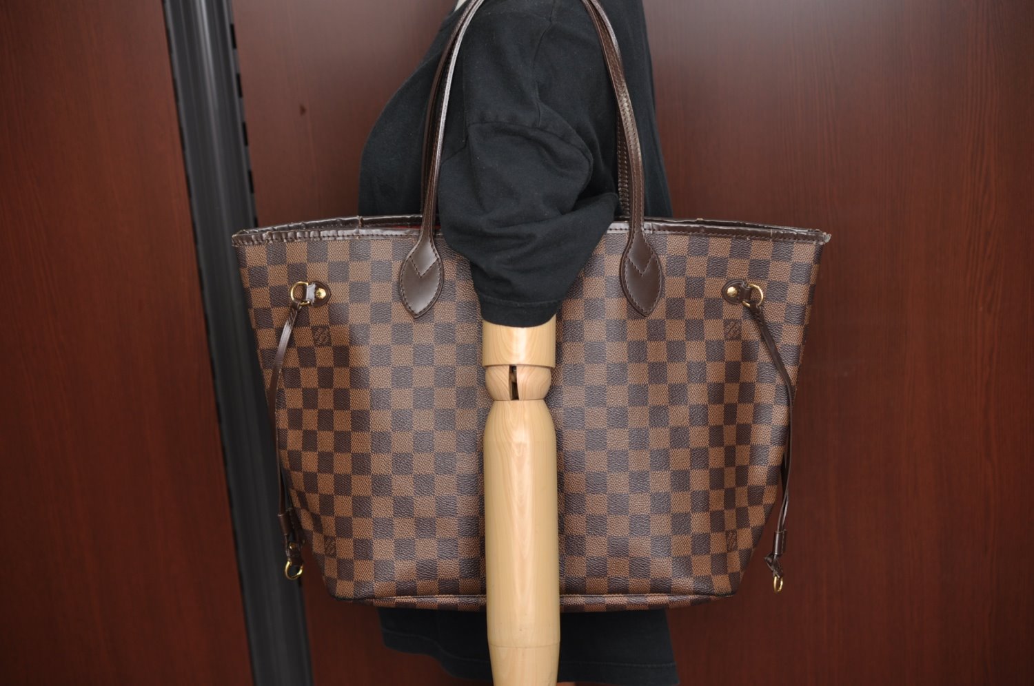 Authentic Louis Vuitton Damier Neverfull MM Shoulder Tote Bag N51105 LV K9051