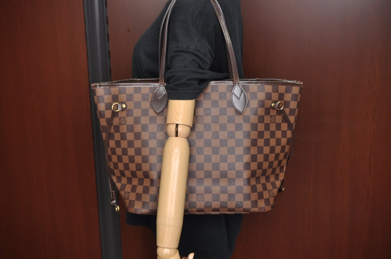 Authentic Louis Vuitton Damier Neverfull MM Shoulder Tote Bag N41358 LV K9061