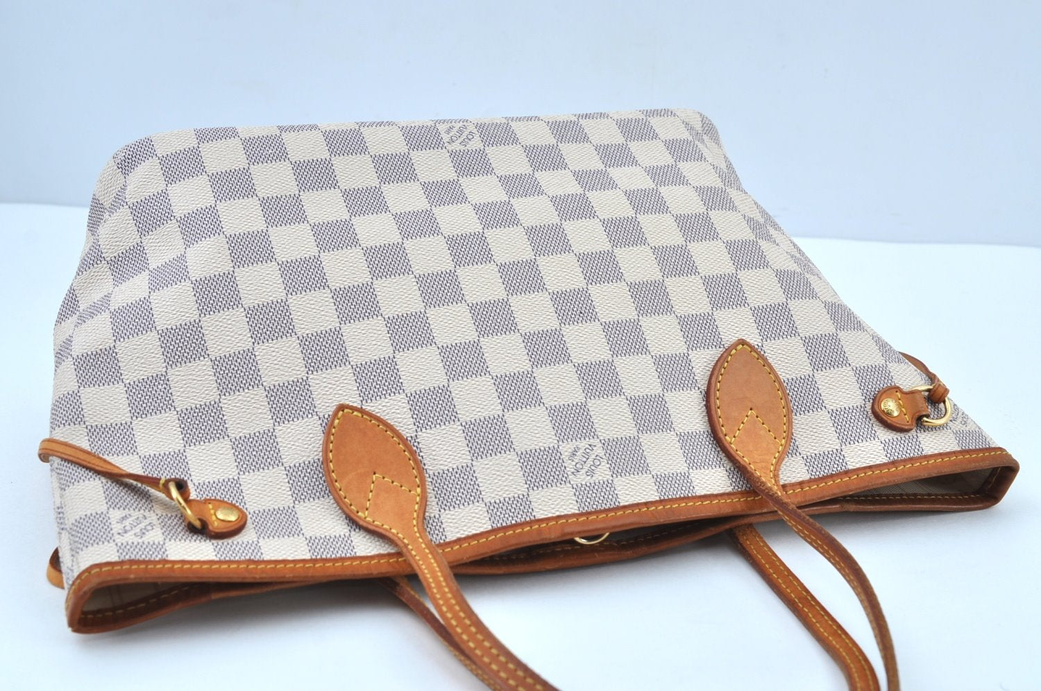 Authentic Louis Vuitton Damier Azur Neverfull PM Tote Bag N51110 LV K9133