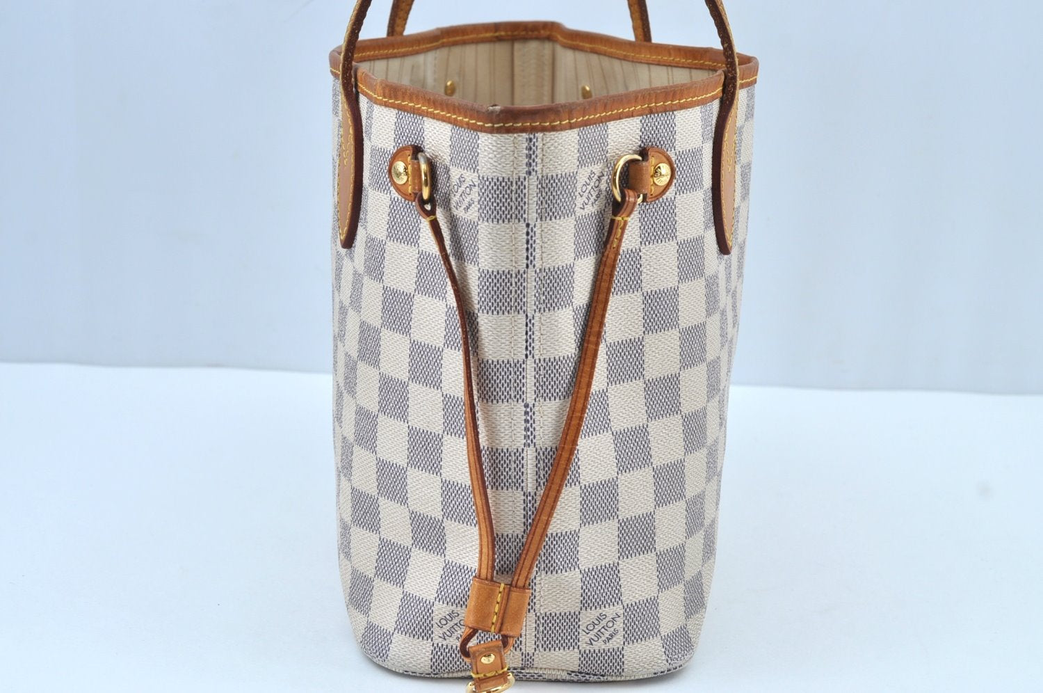 Authentic Louis Vuitton Damier Azur Neverfull PM Tote Bag N51110 LV K9239