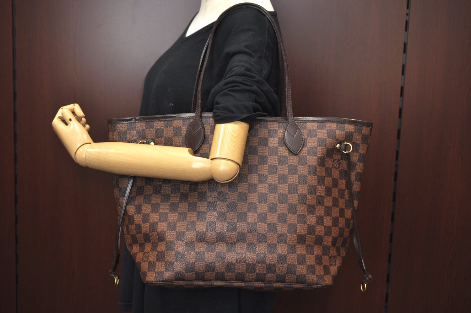 Authentic Louis Vuitton Damier Neverfull MM Shoulder Tote Bag N51105 LV K9269