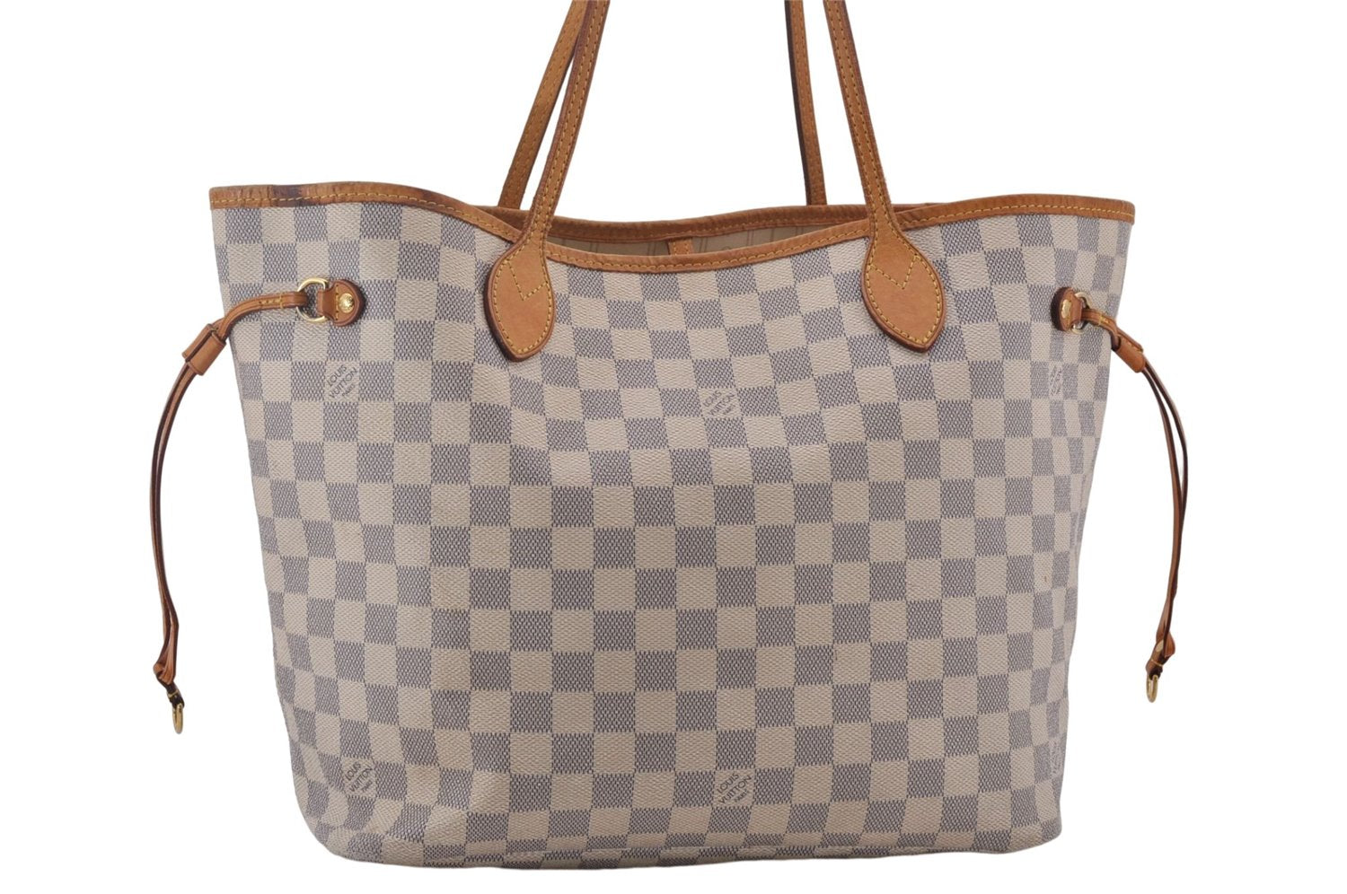 Authentic Louis Vuitton Damier Azur Neverfull MM Tote Bag N51107 LV 0035E