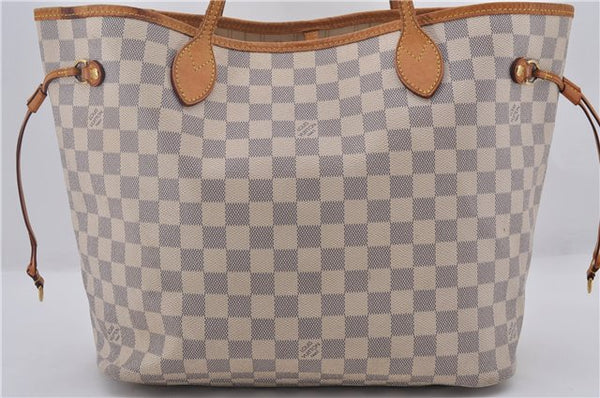 Authentic Louis Vuitton Damier Azur Neverfull MM Tote Bag N51107 LV 0035E