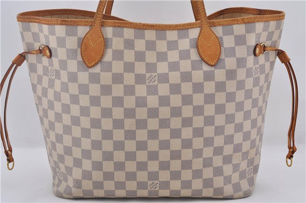 Authentic Louis Vuitton Damier Azur Neverfull MM Tote Bag N51107 LV 0035E