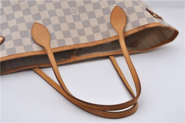 Authentic Louis Vuitton Damier Azur Neverfull MM Tote Bag N51107 LV 0035E