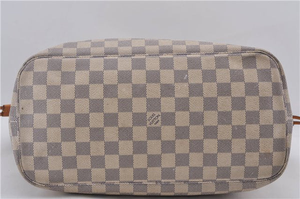 Authentic Louis Vuitton Damier Azur Neverfull MM Tote Bag N51107 LV 0035E