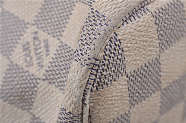 Authentic Louis Vuitton Damier Azur Neverfull MM Tote Bag N51107 LV 0035E
