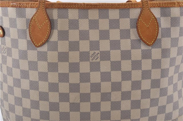 Authentic Louis Vuitton Damier Azur Neverfull MM Tote Bag N51107 LV 0035E