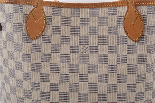Authentic Louis Vuitton Damier Azur Neverfull MM Tote Bag N51107 LV 0035E