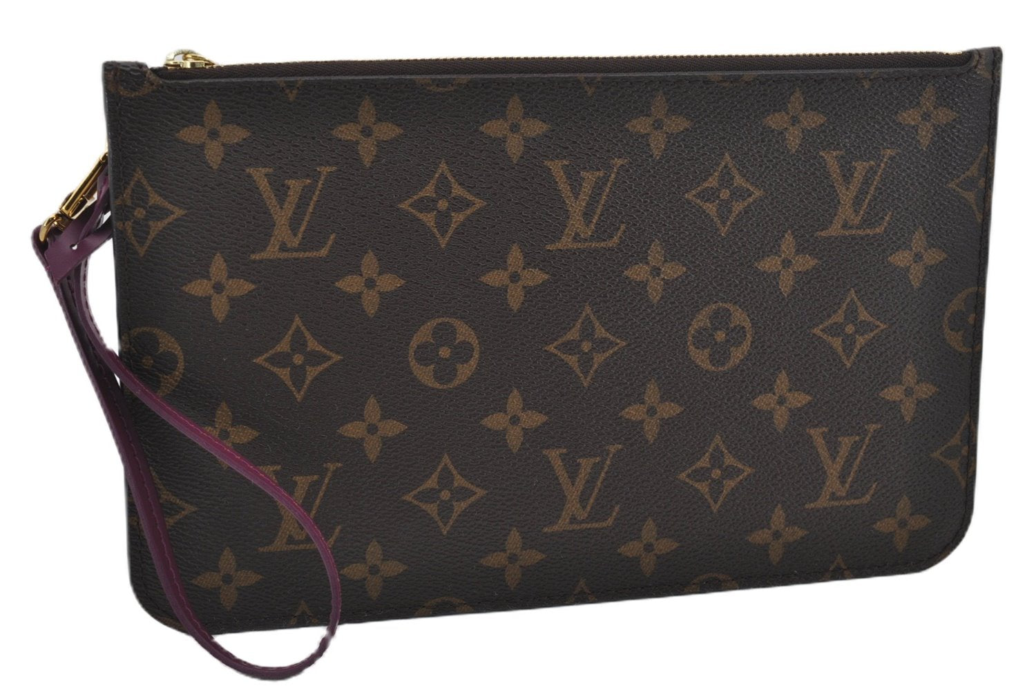 Authentic Louis Vuitton Monogram Neverfull Pouch Purse Clutch Bag Purple 0367F