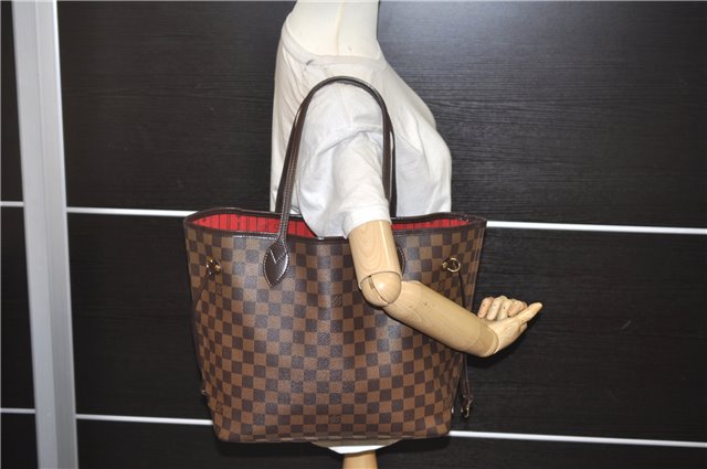 Authentic Louis Vuitton Damier Neverfull MM Shoulder Tote Bag N51105 LV 0413E