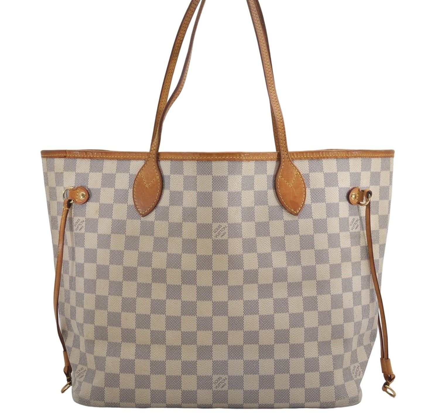 Authentic Louis Vuitton Damier Azur Neverfull MM Tote Bag N51107 LV 0508E