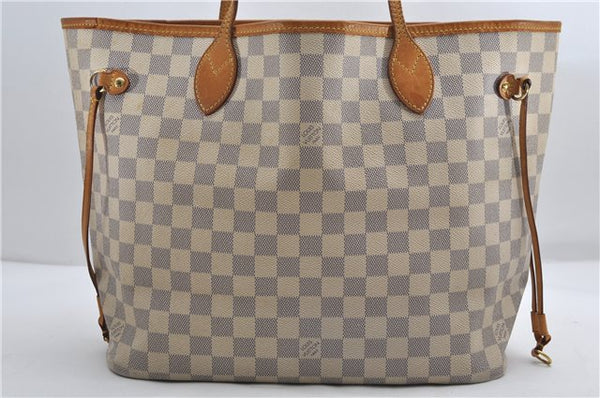 Authentic Louis Vuitton Damier Azur Neverfull MM Tote Bag N51107 LV 0508E