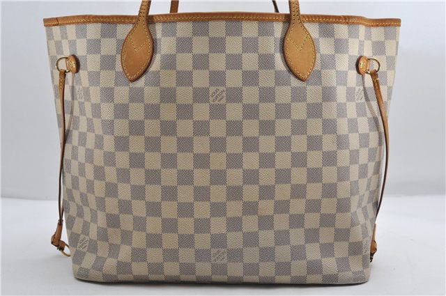 Authentic Louis Vuitton Damier Azur Neverfull MM Tote Bag N51107 LV 0508E