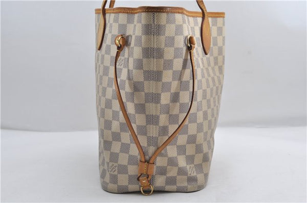Authentic Louis Vuitton Damier Azur Neverfull MM Tote Bag N51107 LV 0508E