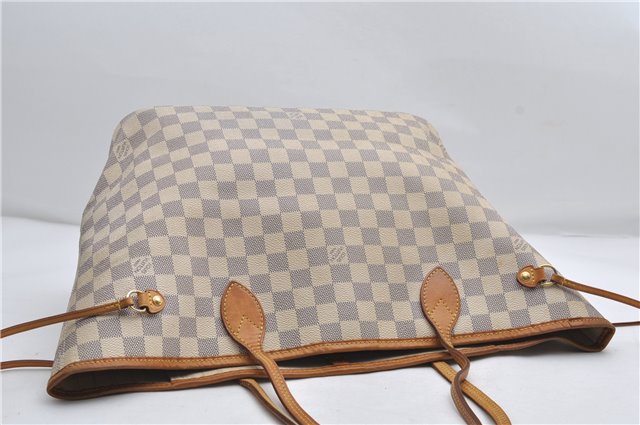 Authentic Louis Vuitton Damier Azur Neverfull MM Tote Bag N51107 LV 0508E