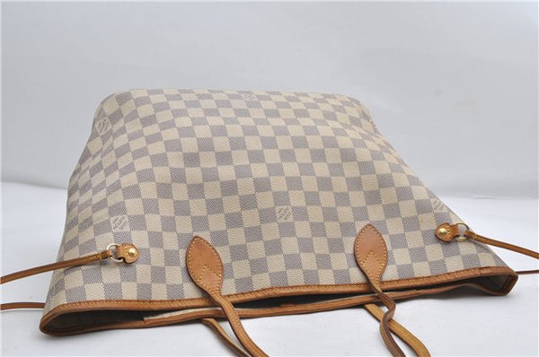 Authentic Louis Vuitton Damier Azur Neverfull MM Tote Bag N51107 LV 0508E