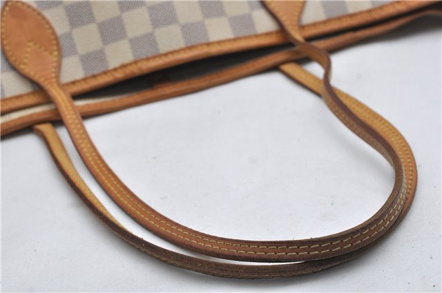 Authentic Louis Vuitton Damier Azur Neverfull MM Tote Bag N51107 LV 0508E