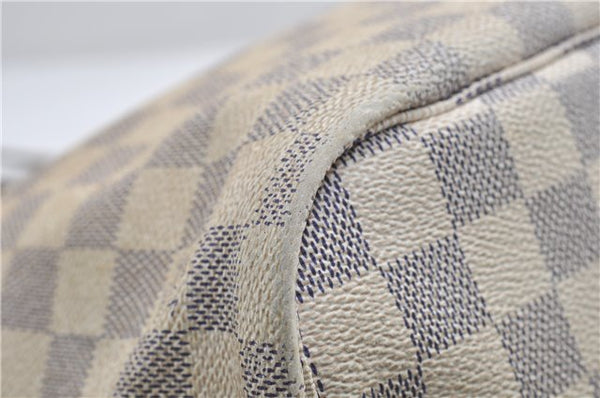 Authentic Louis Vuitton Damier Azur Neverfull MM Tote Bag N51107 LV 0508E