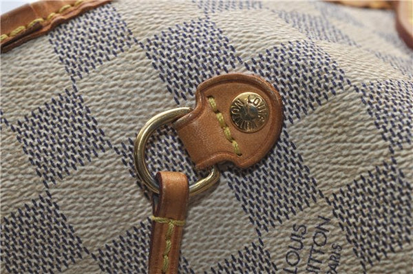 Authentic Louis Vuitton Damier Azur Neverfull MM Tote Bag N51107 LV 0508E