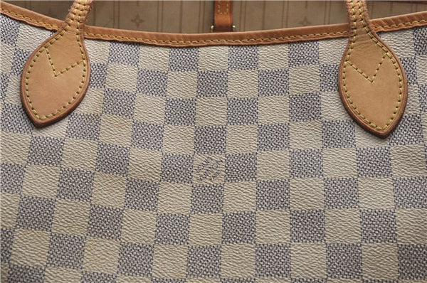 Authentic Louis Vuitton Damier Azur Neverfull MM Tote Bag N51107 LV 0508E