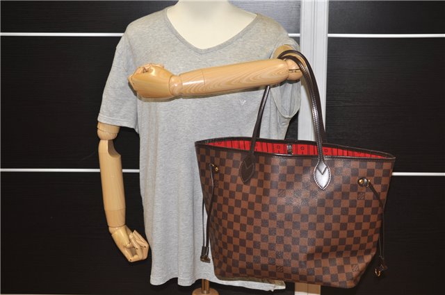 Authentic Louis Vuitton Damier Neverfull MM Shoulder Tote Bag N51105 LV 1329F