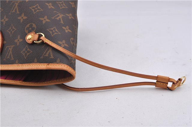 Authentic Louis Vuitton Monogram Neverfull MM Tote Bag Fuchsia M40996 Pink 1335F