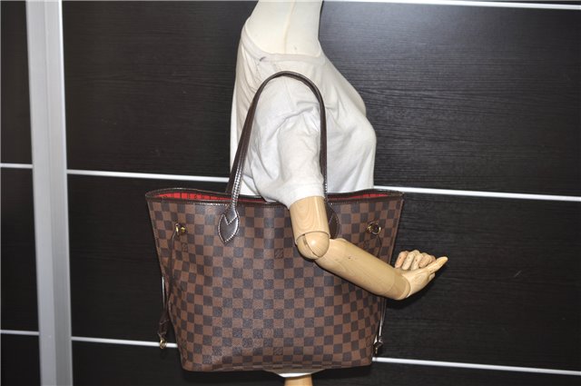 Authentic Louis Vuitton Damier Neverfull MM Shoulder Tote Bag N51105 LV 1379E
